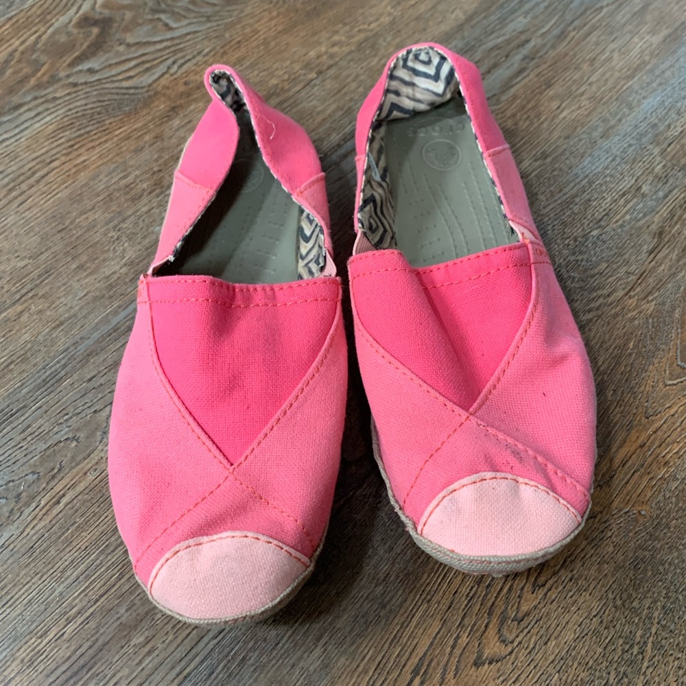Pink canvas crocs